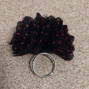 Black and Red Polka Dot Flower Ring Size 7